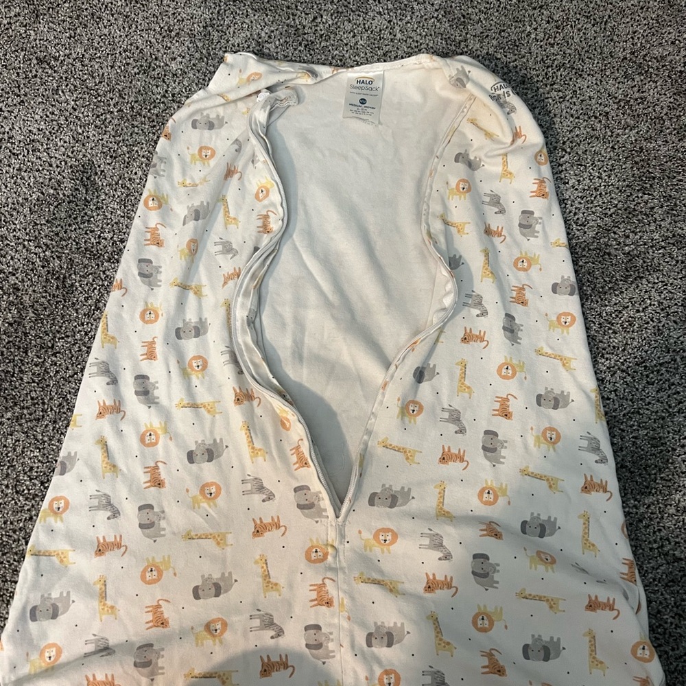 Halo White Sleep Sack with Yellow and Gray Safari Animal Print